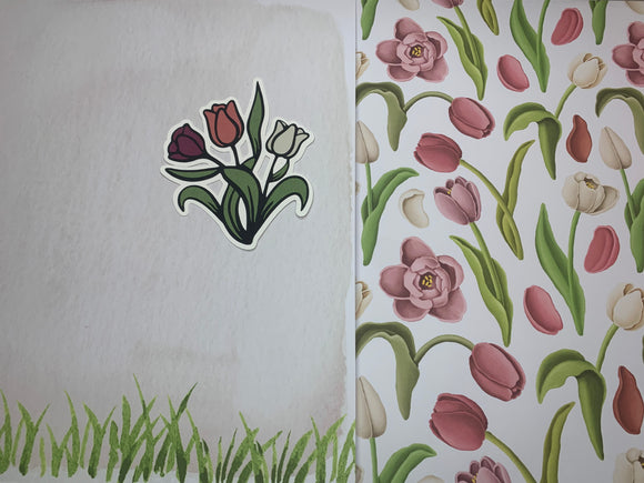 Watercolor Grass with Tulips Matching Paper & Tulips Die Cut