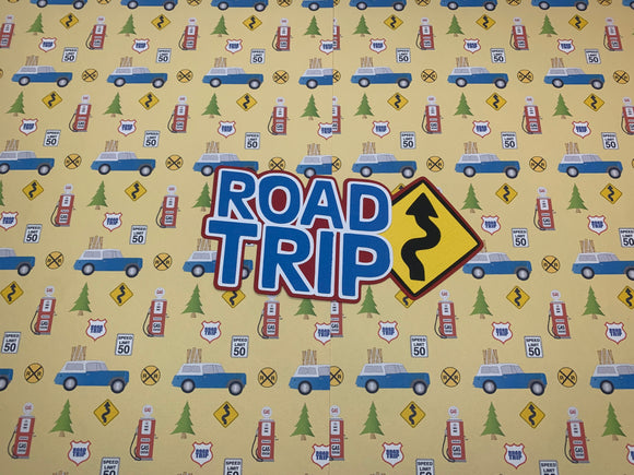 Road Trip on Gold Pattern Paper & Road Trip Title Die Cut